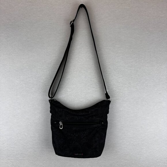 SAKROOTS SHOULDER BAG WITH ADJUSTABLE CROSSBODY STRAP, BLACK BLACK FLORAL - Picture 2 of 9